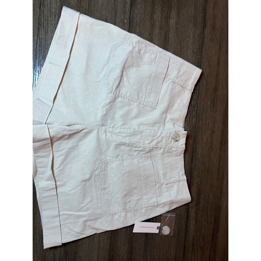 Anthropologie Cream Linen Blend High Rise Utility Patch Pocket Shorts Size 31